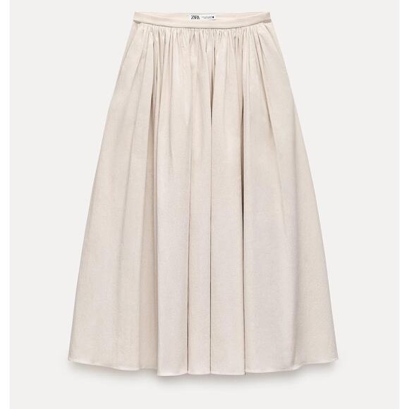 Zara Cotton Midi Ruffly Waist Skirt Collection Ecru 2252/653 NWT XL - Picture 1 of 7